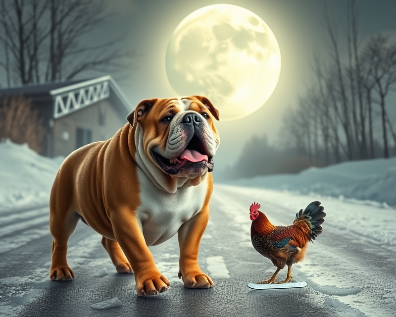 bulldog, moon, chicken, road, ice skate